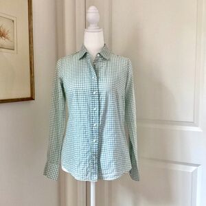 J Crew SZ 0 The Perfect Shirt Seersuckered Gingham Sage Green and White Women’s